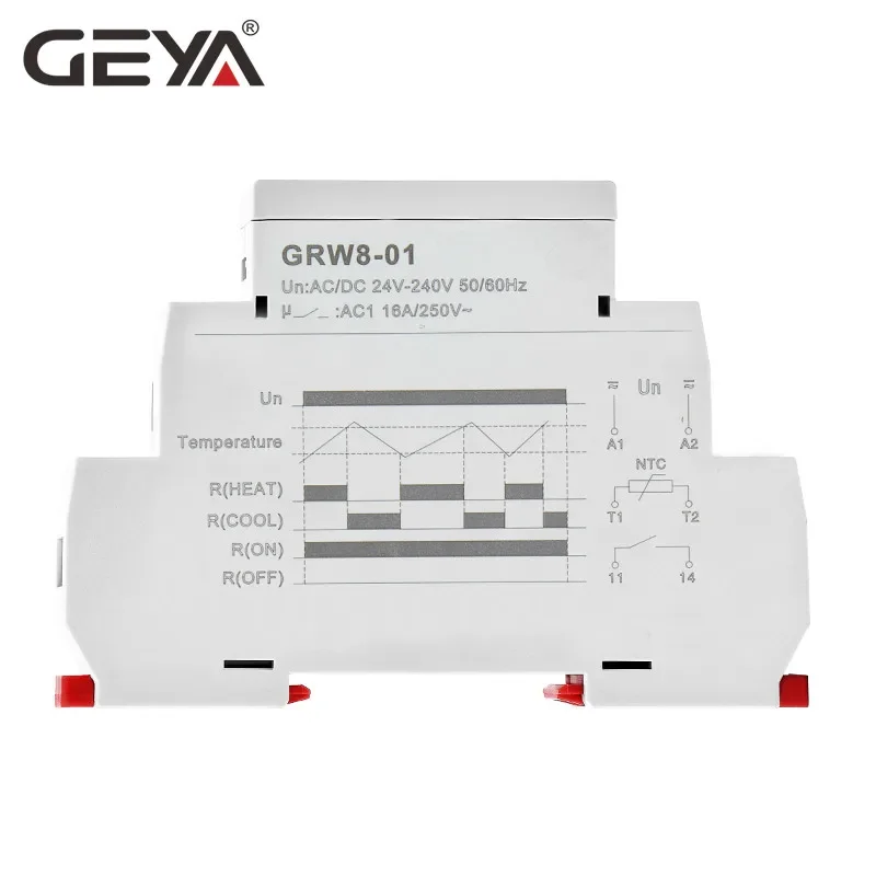 GEYA GRW8 Din Rail Temperature Control Relay 16A Wide Range Voltage  AC/DC24-240V with Waterproof Sensor