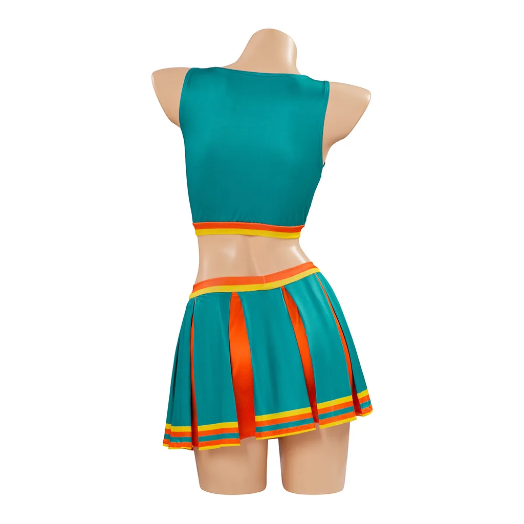 أحضر ذلك على زي المشجع للبالغين باللون الأخضر الداكن ملابس المشجع فستان بتصميم حالم بدون أكمام تنورة صغيرة لزي الهالوين