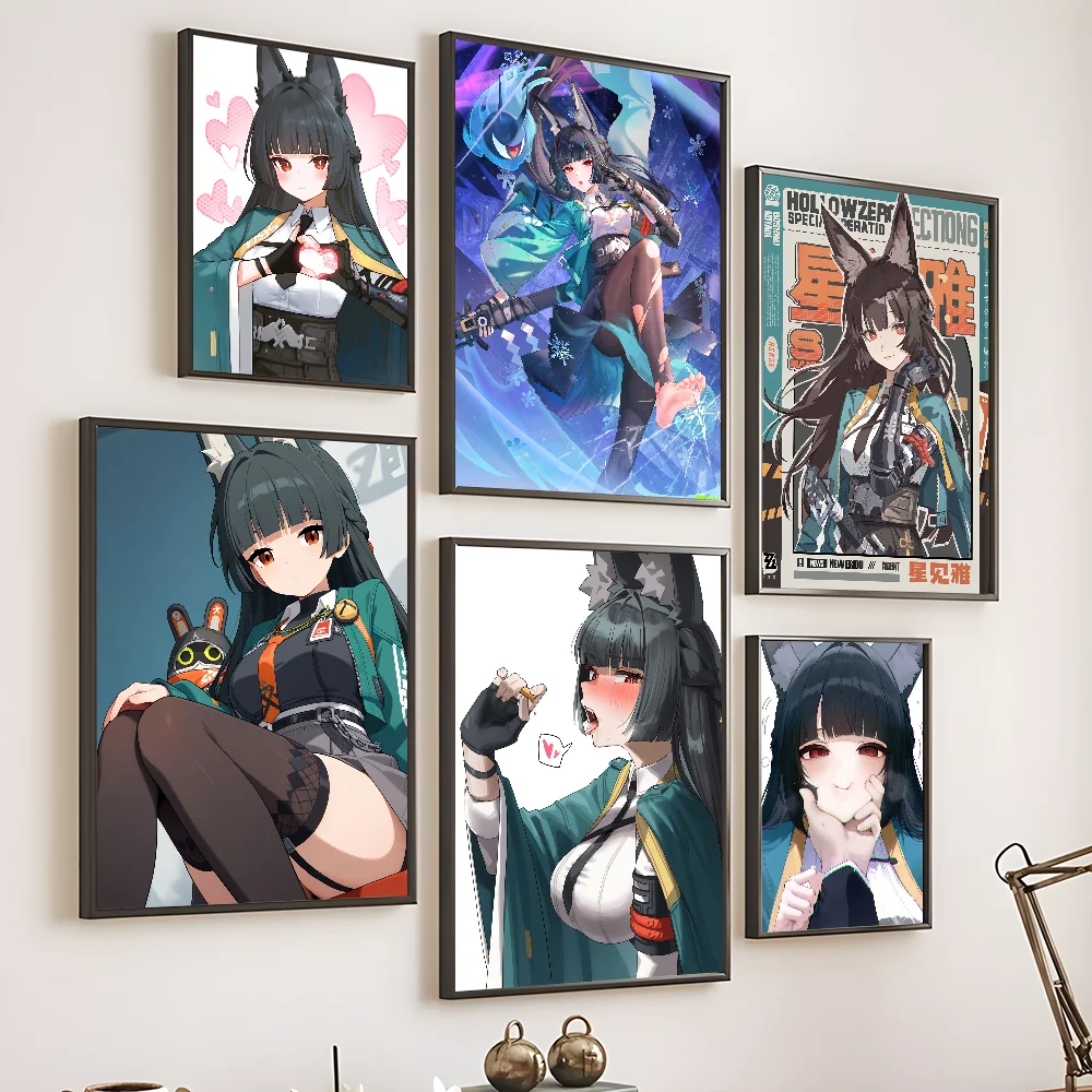 Hoshimi Miyabi Zone Zero Kawaii Girl Poster Sticky Wall Art Printing Waterproof Home Living Bed Room Bar Hallway Aesthetic Decor