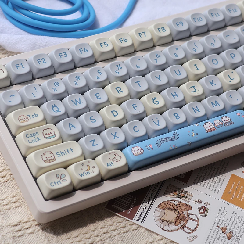 

144Keys Cute Cat Blue keycap MOA Profile PBT Sublimation Key Caps for DIY Cherry MX Mechanical Keyboard Lovely Keycaps