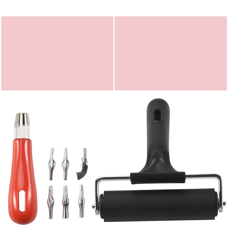 

J1UL1N Rubber Stamp Making Kit,Block Printing Tool Kit,Linoleum Cutter With 6 Type Blades,Tracing Paper For Craft Stamp Carving