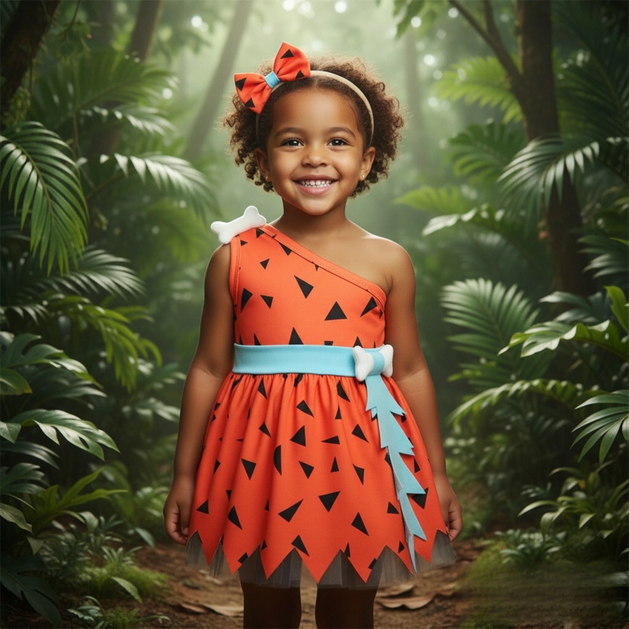 Baby Caveman Dresses One Shoulder Orange Halloween Dress for Girls Party Dress Girl Pebbles Inspired Dress Up Suit