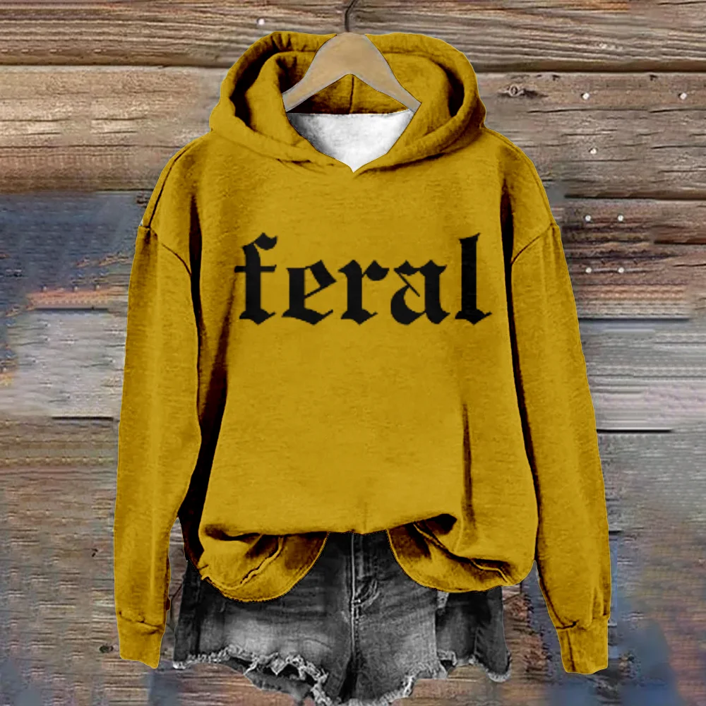 

Fashion Letter Print Hoodie for Women Feral Pullover Harajuku Yellow Tracksuit Casual Streetwear