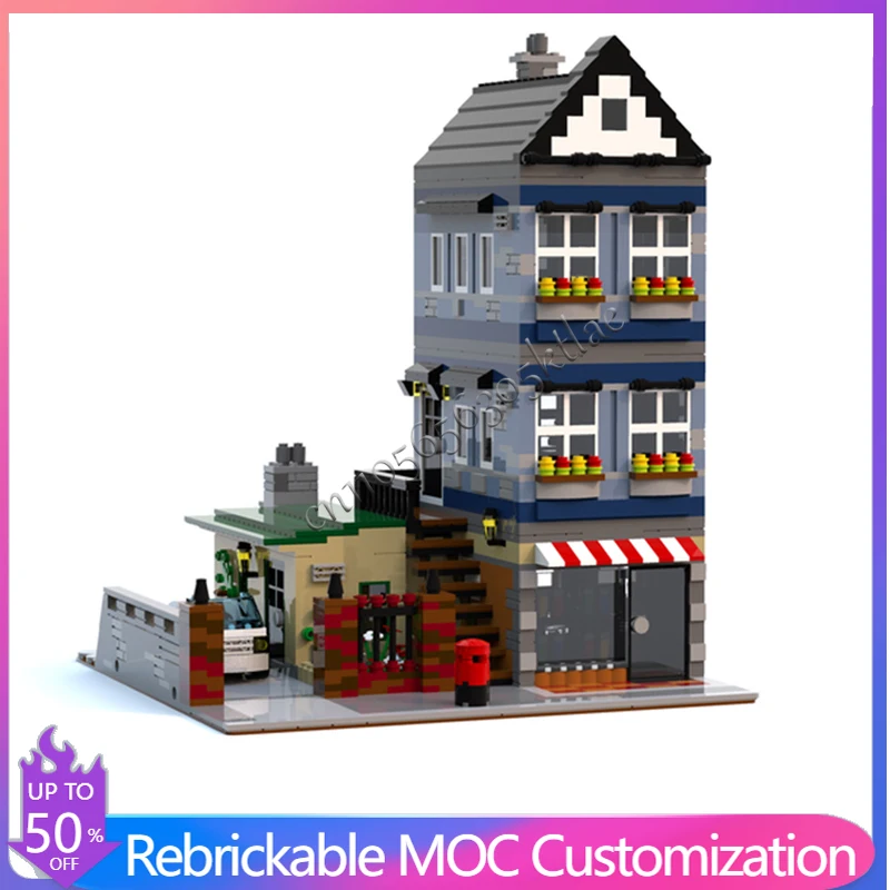 

Конструктор MOC «Улица с домами, магазинами и двухэтажной квартирой», 1889 деталей, модульная модель, технология DIY, подарок для фестивалей