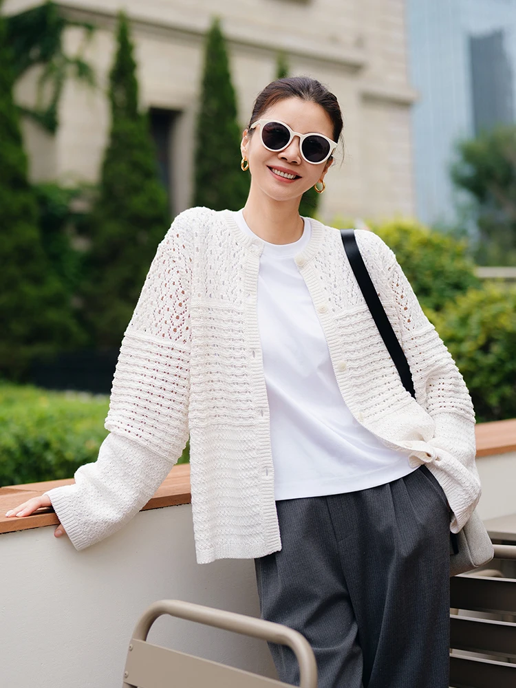 

Vi Long Velvet Cotton Knitted Hollow out round Ne Open Cardigan Lazy Sle Warm Comfortable Women's Faion Spring Autumn