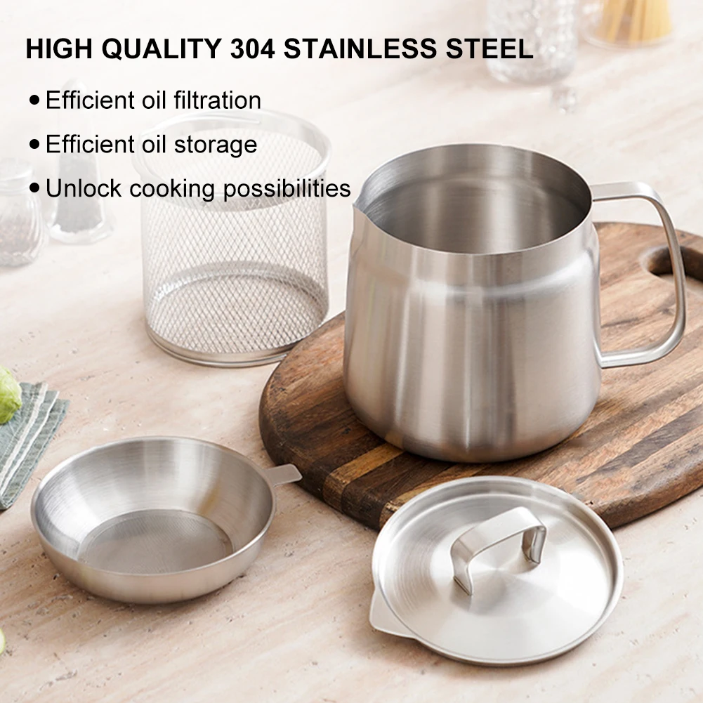 

1.5/2L Oil Fryer and Filter Cup Combo Large Capacity Stainless Steel Cooking Oil Filter Leak-proof Deep Frying Pot Kitchen Tools