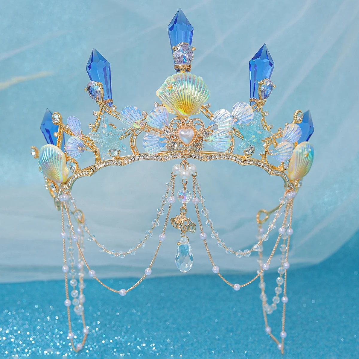 Fashion Crystal Rhinestone Tiaras And Crowns For Women Bride Tassel Diadems Wedding Hair Accessories Princess Sea Party