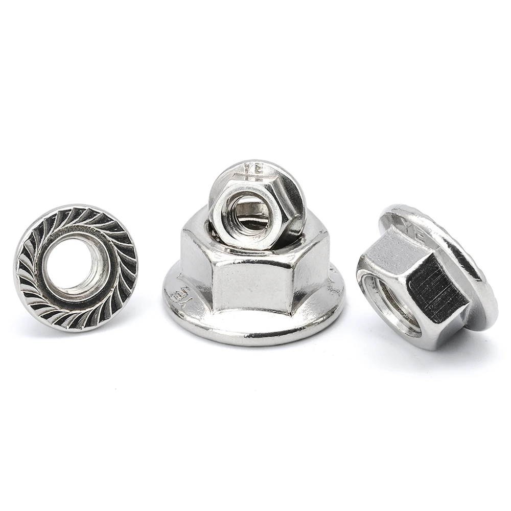 Fine Thread Hex Hexagonal Flange Nuts 304 Stainless Steel M6 M8 M10 M12 M14 M16 Hex Head Serrated Spinlock Flange Lock Nuts