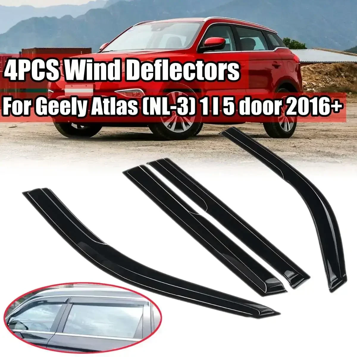 4PCS/SET Car Window Wind Deflectors Tinted For Geely Atlas (NL-3) 1 l 5 door 2016 2017 2018 2019 2020 2021 2022+ black Body Kit