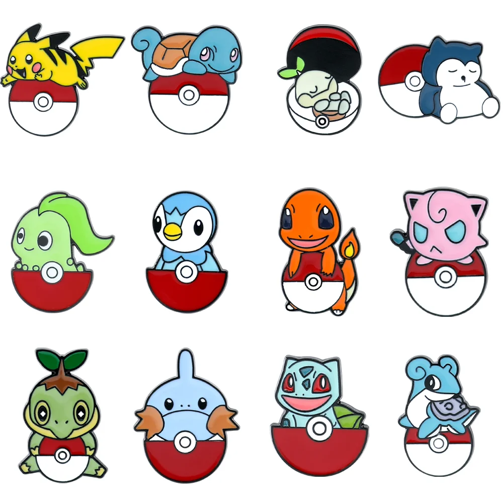 Anime Pokemon Enamel Pin Kawaii Poke Ball Pikachu Squirtle Charmander Metal Badge Brooch Jacket Jeans Lapel Pin Toys Accessories