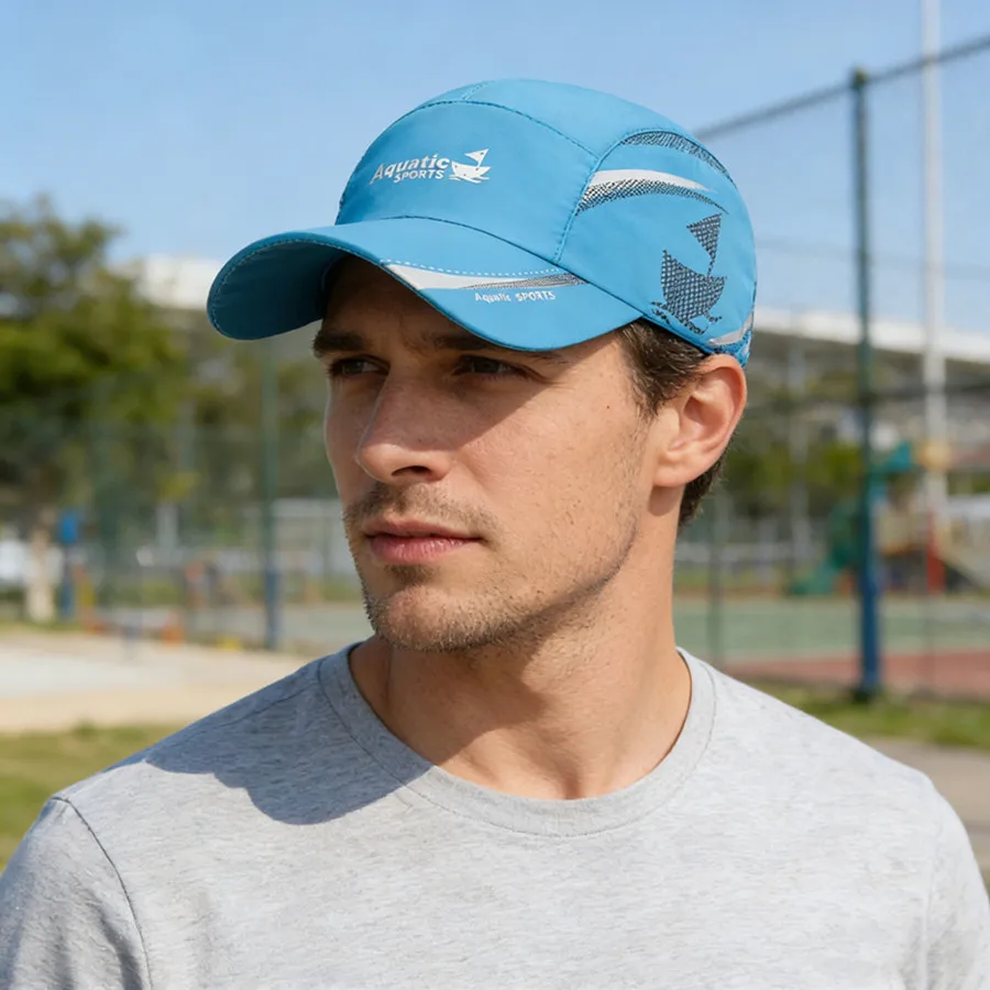 Summer Thin Breathable Sun Protection Quick-Dry Baseball Cap, Unisex Outdoor Fishing Sun Hat with Boat Print