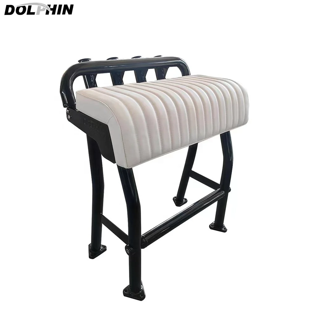 Leaning Post Marine Boat Seat With 4 Fishing Rod Holders Aluminum Black Frame With White Cushion