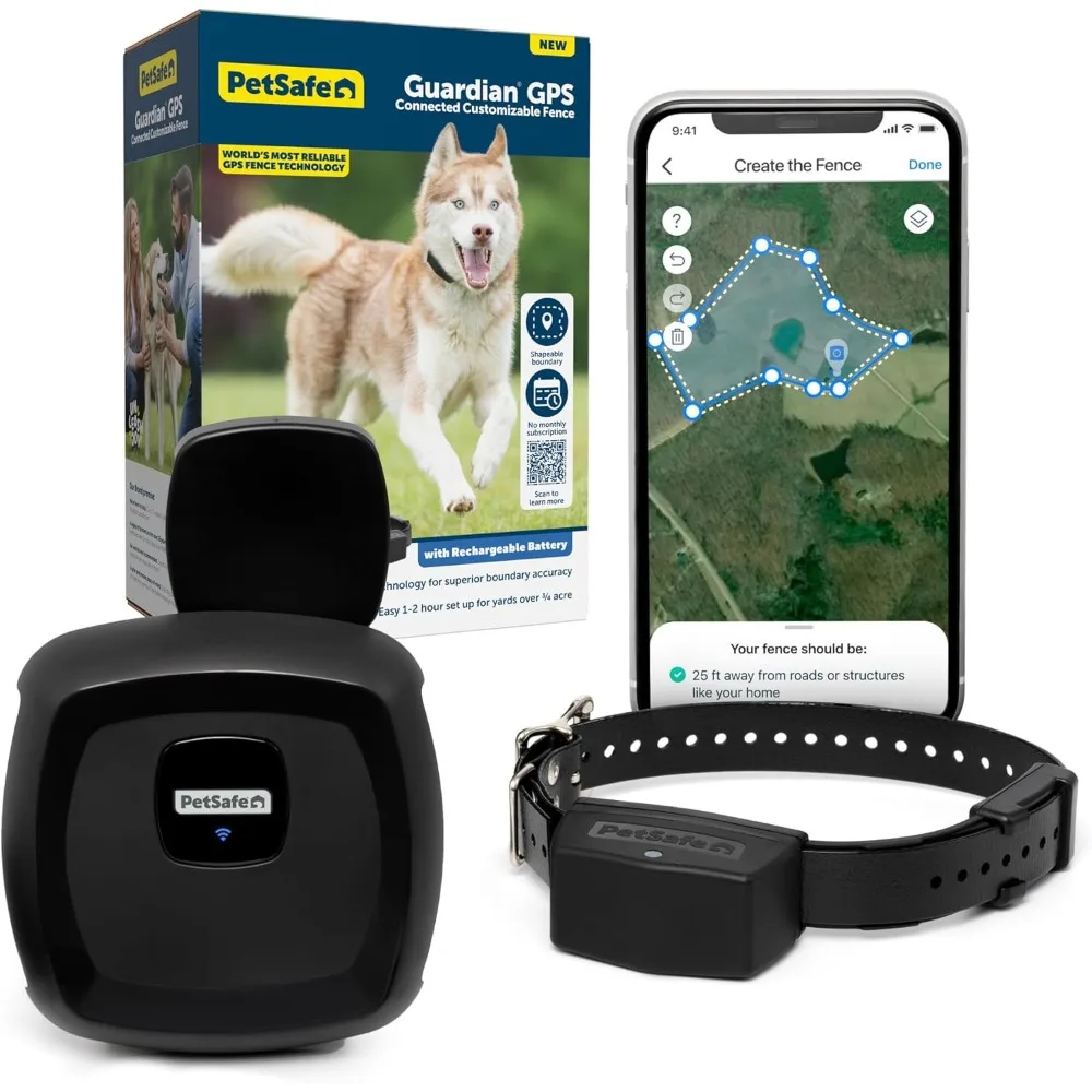 

GPS Connected Customizable Fence - Subscription-Free GPS Dog Fence for Large Yards, Create Your Own Boundary for up to 8 Dogs