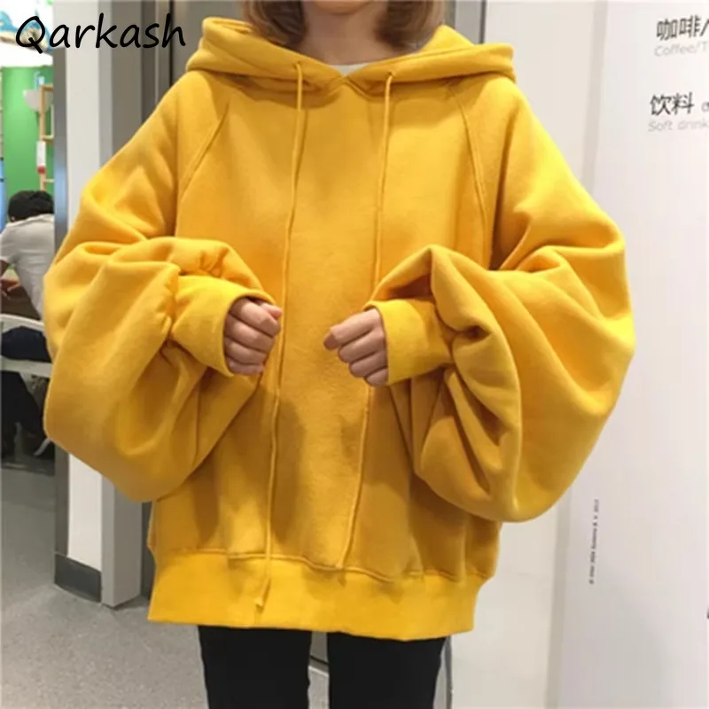 Harajuku Hoodies Women Solid Casual Students Autumn Winter Simple All-match Fashion Baggy Daily Teens BF Long Sleeve Clothing