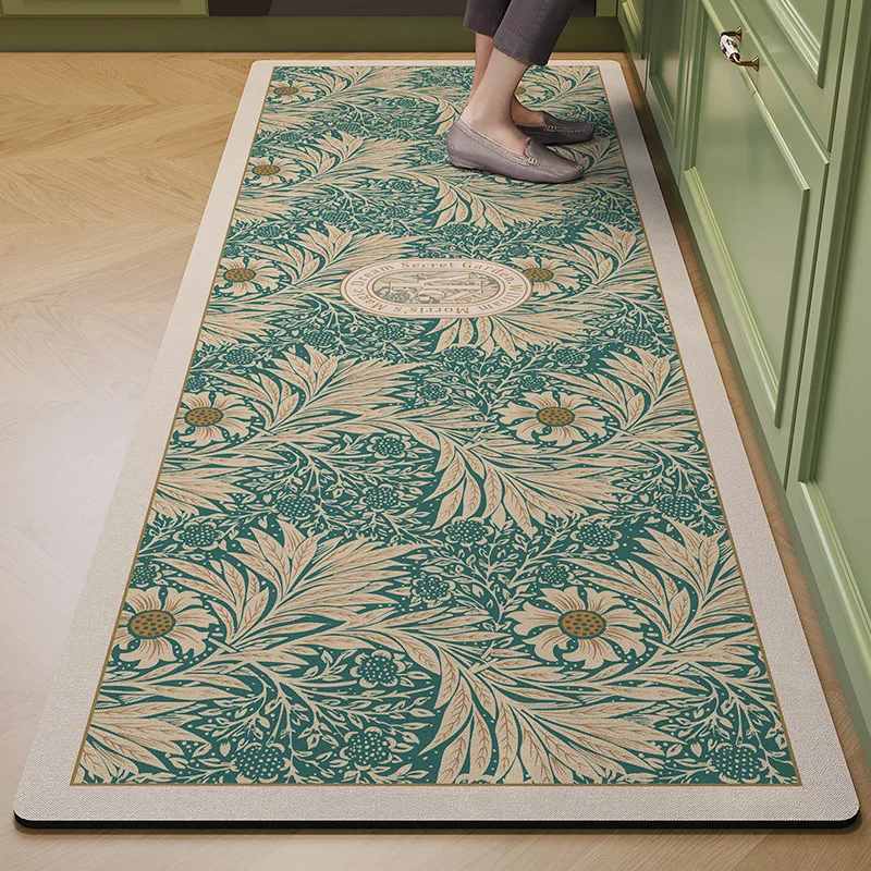 Carpet for Kitchen Floor Mat Pvc Leather Waterproof Non-slip Long Rug Oil-proof Foot Mats Pink Flower Home Decoration Rugs