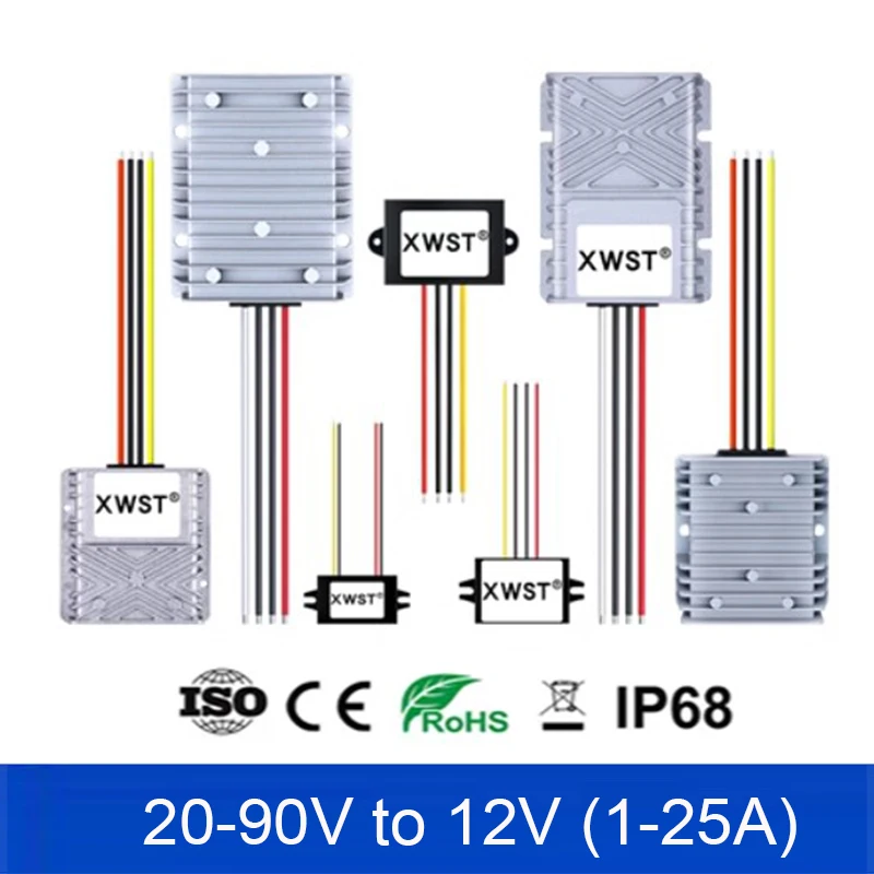 

DC DC Converter 20-90V to 12V Step Down Voltage Regulator 24V36V48V60V72V to 12V Buck Module For Car Waterproof CE RoHS