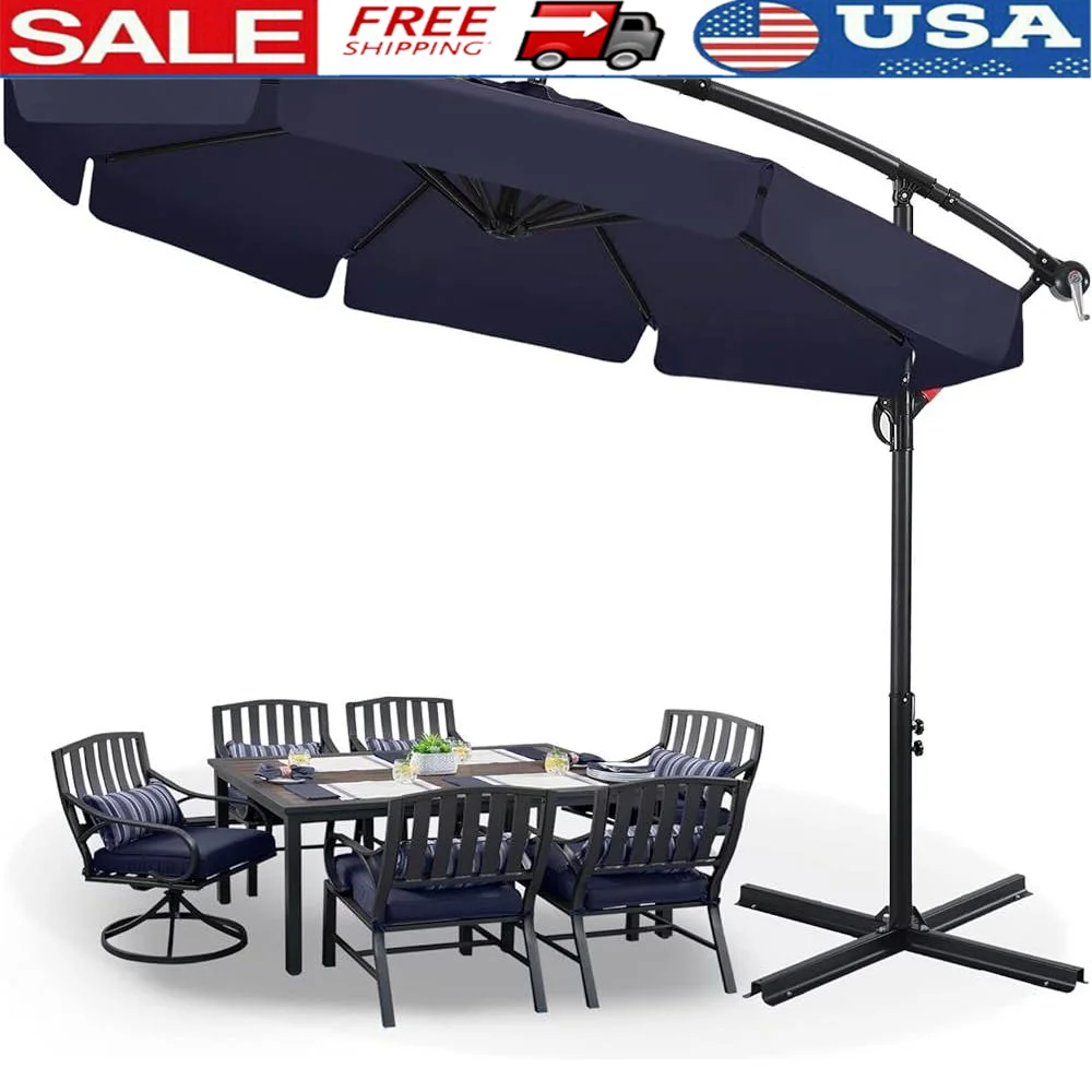 

Cantilever Patio Umbrella 9FT Outdoor Sunshade Adjustable Height Heavy Duty Steel Frame Waterproof UV Protection Easy Crank 360