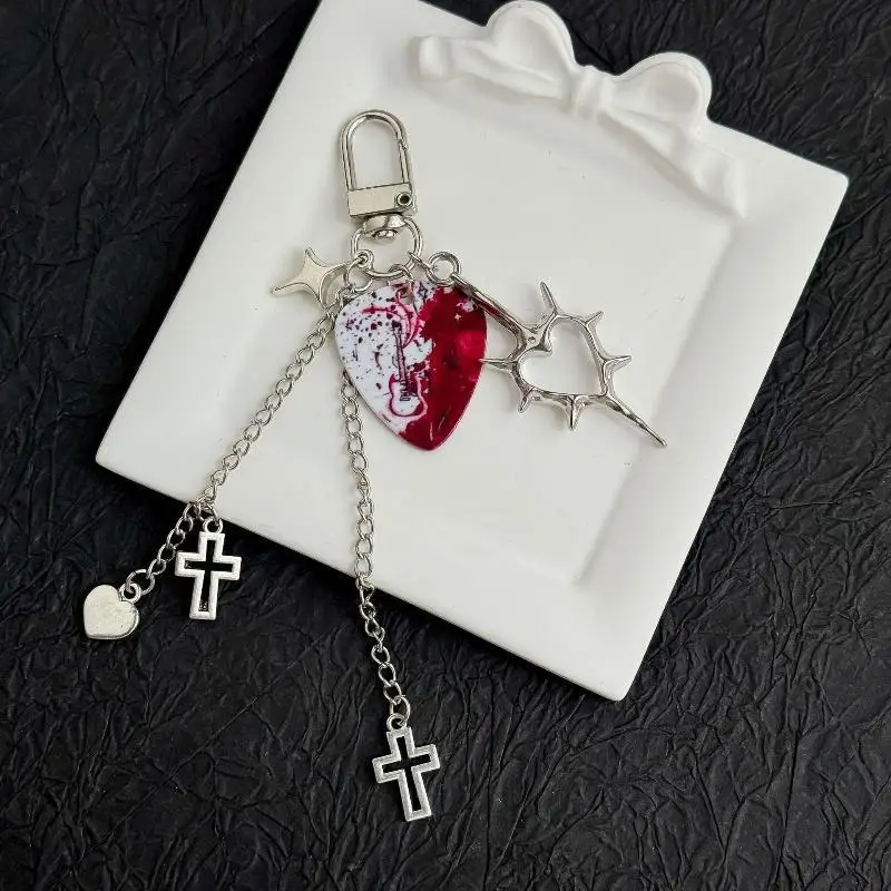 Herz-Kreuz-Punk-Metall-Anhänger-Schlüsselanhänger für Tasche, Handtasche, Handyband, Geschenk – Detail 2