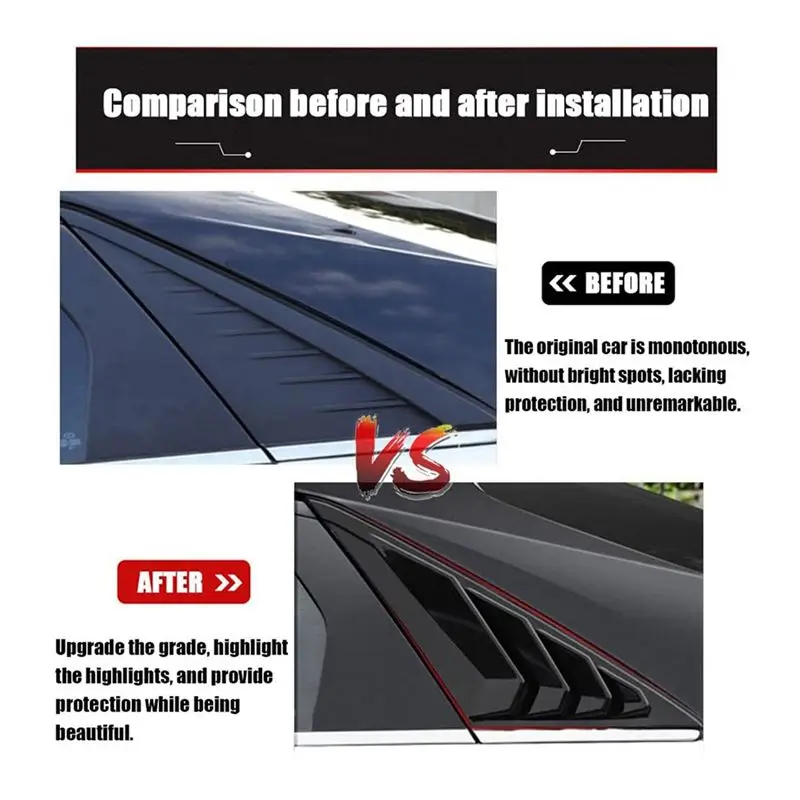 Rear Window Louver Shutter Trim Cover For Elantra 2021-2023 Air Vent Scoop Shade Decorate Bright Black
