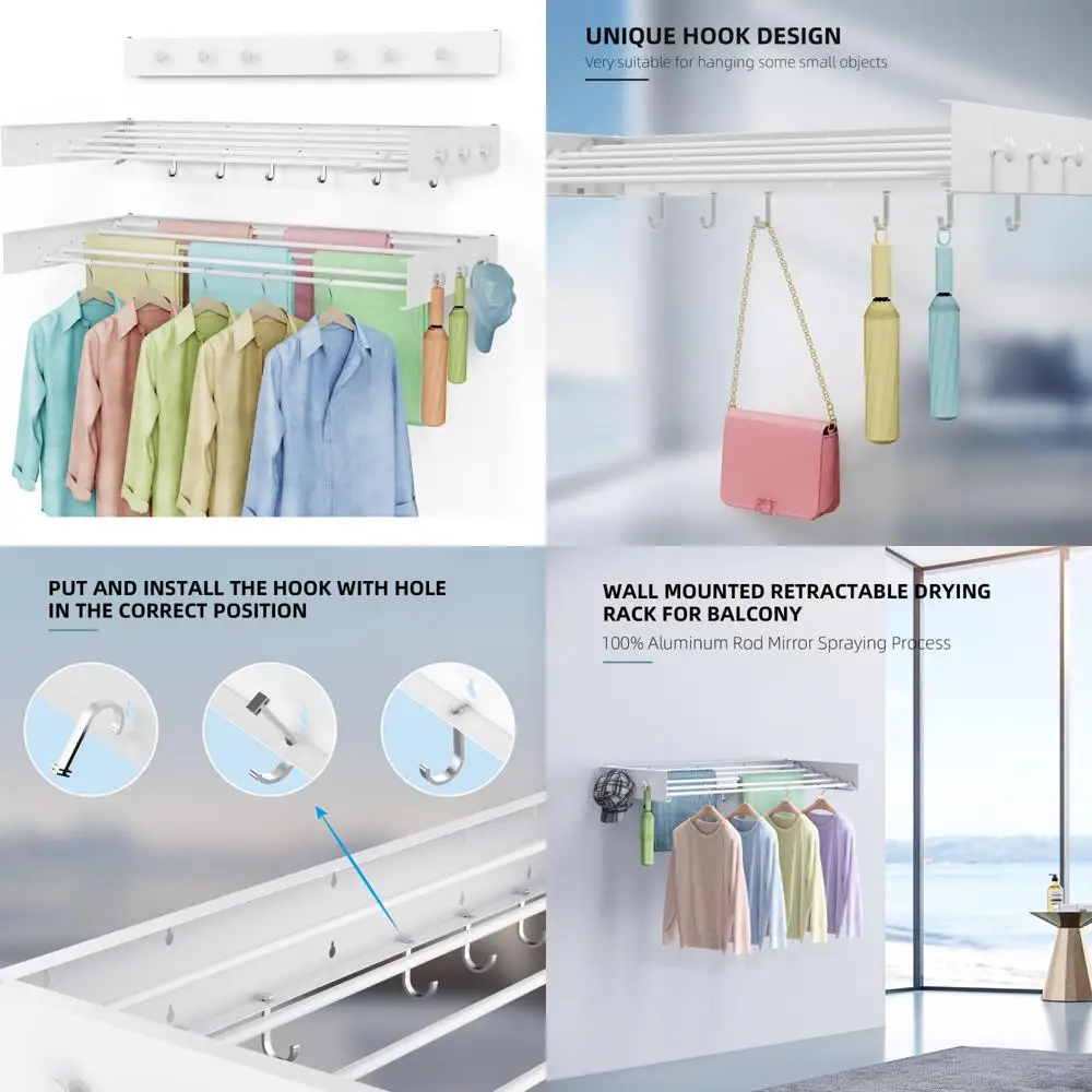 

Сушилка для одежды, сушилка для одежды, настенная, сушилка для белья, настенное крепление, складная, складная, вместимость 60 фунтов, 5 алюминий