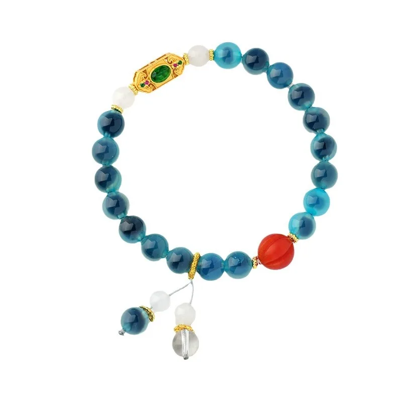 2025 New Blue Sugar Heart Natural Agate Bracelet Pumpkin Bead Original Women Jewelry Best Friend Gift