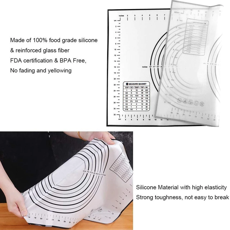 Pastry MatการวัดสําหรับRolling Outแป้งน้ํามันแปรงScraperไม่ลื่นพิซซ่าFondant,พายเค้กเบเกอรี่Mats