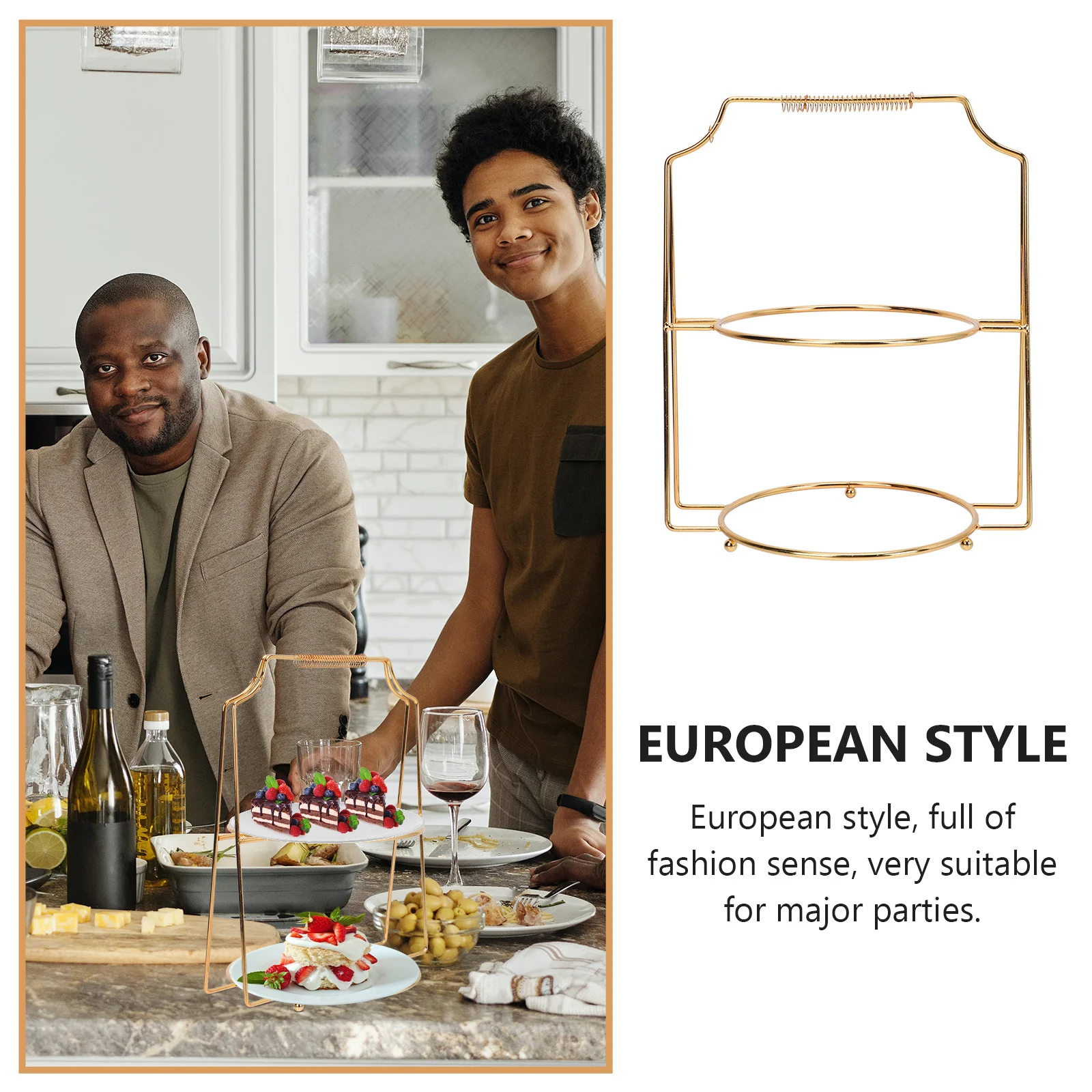 1 قطعة كعكة حامل 2-Tier الحديد الفاكهة رف شاشة أنيقة النمط الأوروبي حامل الحلوى لحفل زفاف عيد ميلاد ديكور