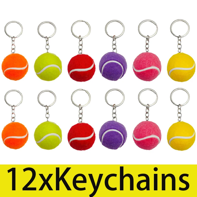 

12Pcs Tennis Keychain Purse Charm Football Key Chain Ball Sack Keychain Sports Tennis Ball Keyring Sports Keychains