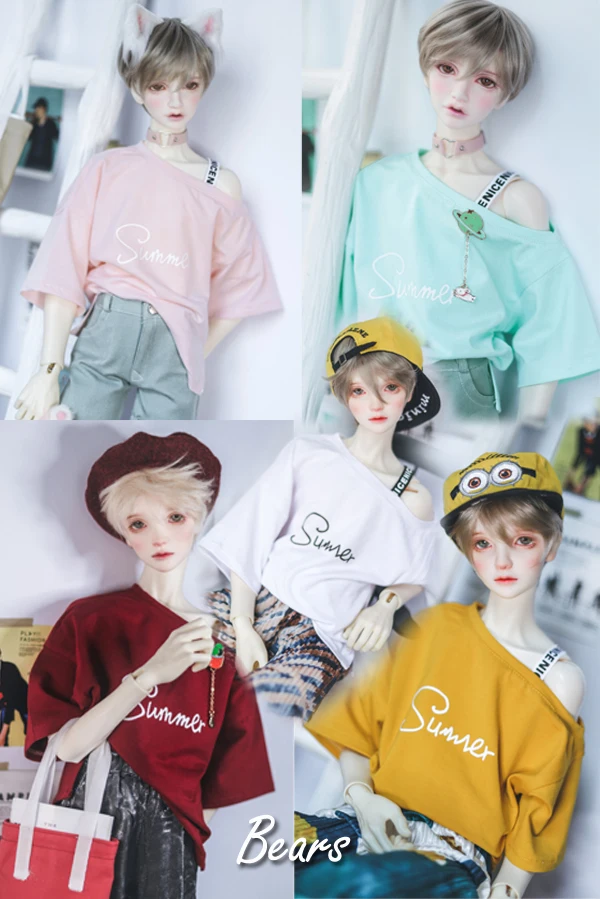 

BJD Doll Clothes Off Shoulder Hem Split Print T-shirt Tops For 1/3 1/4 BJD SD DD MSD MDD SD13 SD17 POPO68 Uncle SSDF ID75 Doll