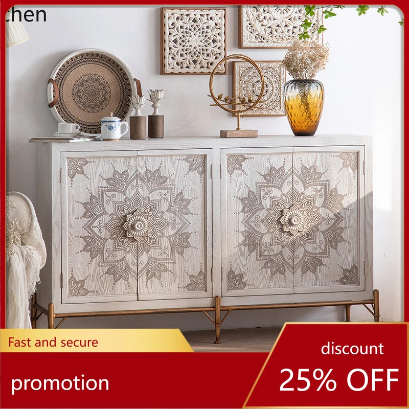 

ZMLretro entrance cabinet home storage light luxury solid wood dining side cabinet home decoration accessories