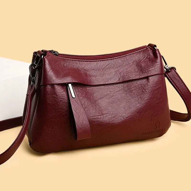 Wear-resistant PU leather women's single-shoulder bag, large-capacity multi-pocket horizontal square commuter crossbody bag