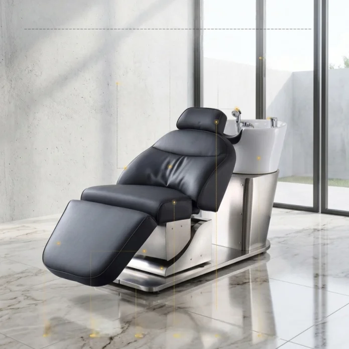 

Yicheng Electric Lift Shampoo Bed Semi-reclining Rotating Hair Washing Chair, Professional Salon Hair Rinse Bed for Barbershop