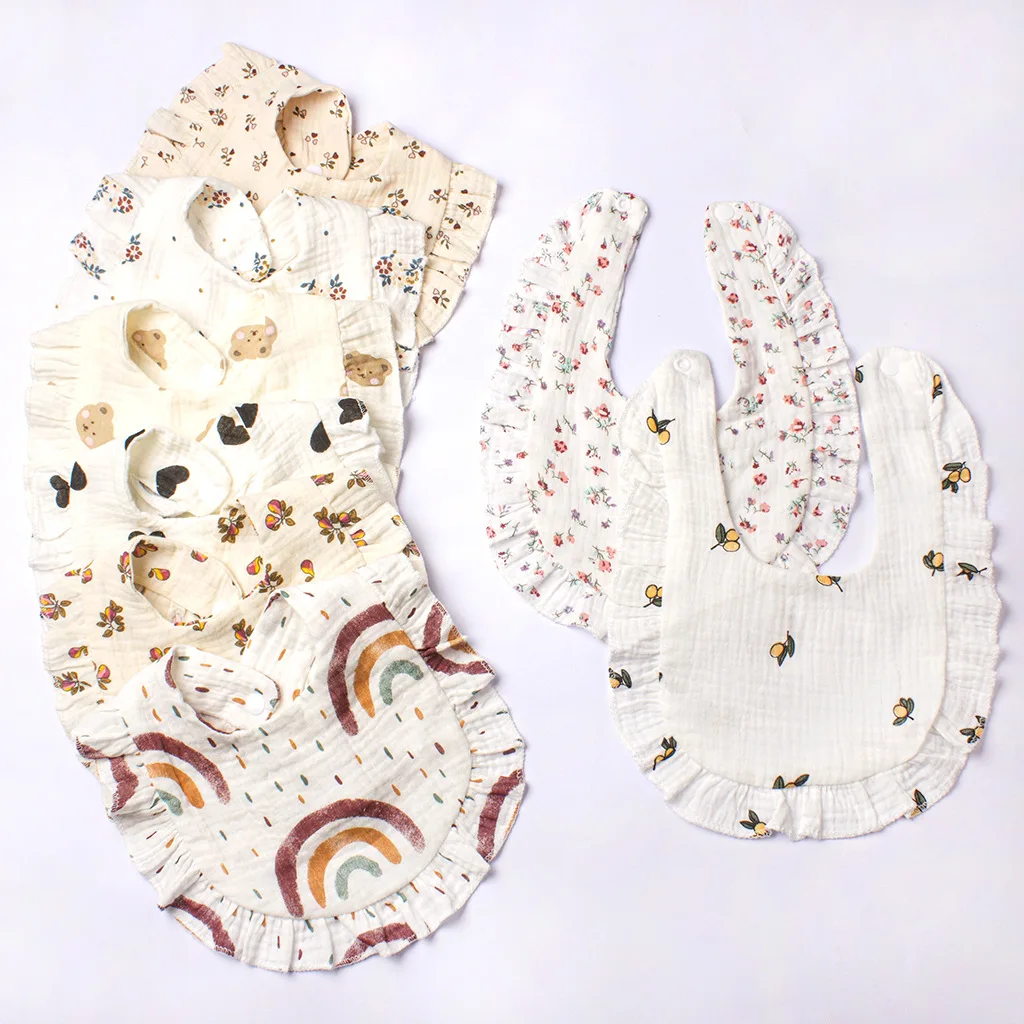 

Gauze Bib for Girls Boys Pure Cotton Floral Prints Comfortable Saliva Bib Baby Solid Colored Lace Saliva Towel Baby Products