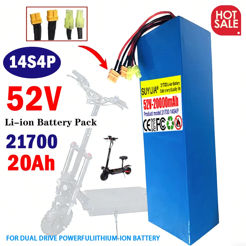 

Литиевая батарея 14S4P 21700, 52В 20Ач, большая емкость, высокомощная, с двумя портами для быстрой зарядки, подходит для двухмоторных электросамокатов