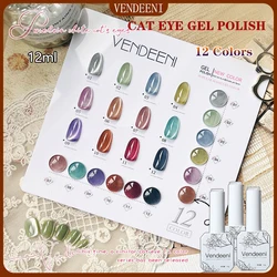 Vendeeni 12ml Crystal Glass Cat Eye Gel Nail Polish Soak Off UV LED Mirror Cat Eye Gel Nail Varnish For Nail Art Manicure