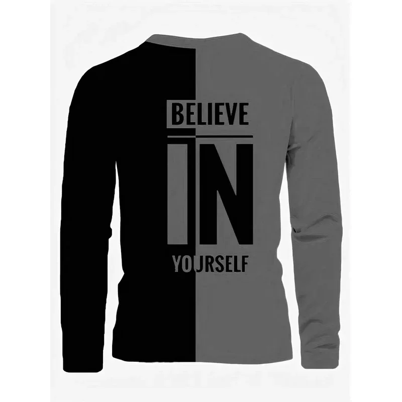 صدق بنفسك نمط طباعة الرجال ملابس طويلة الأكمام جولة الرقبة تي شيرت الرجال الشارع نمط الرياضة قمم مرونة متوسطة