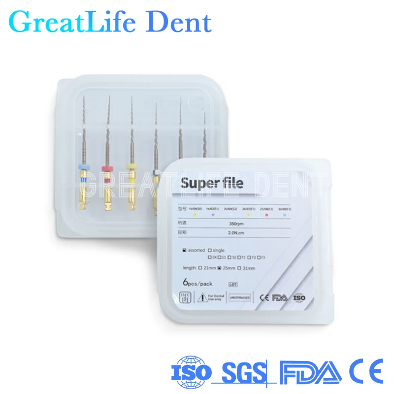 GreatLife Dent 21mm 25mm Dentistry Endodontic Engine Use Rotary Dills Flexible Heat Activated Root Canal Endo Files Rotary