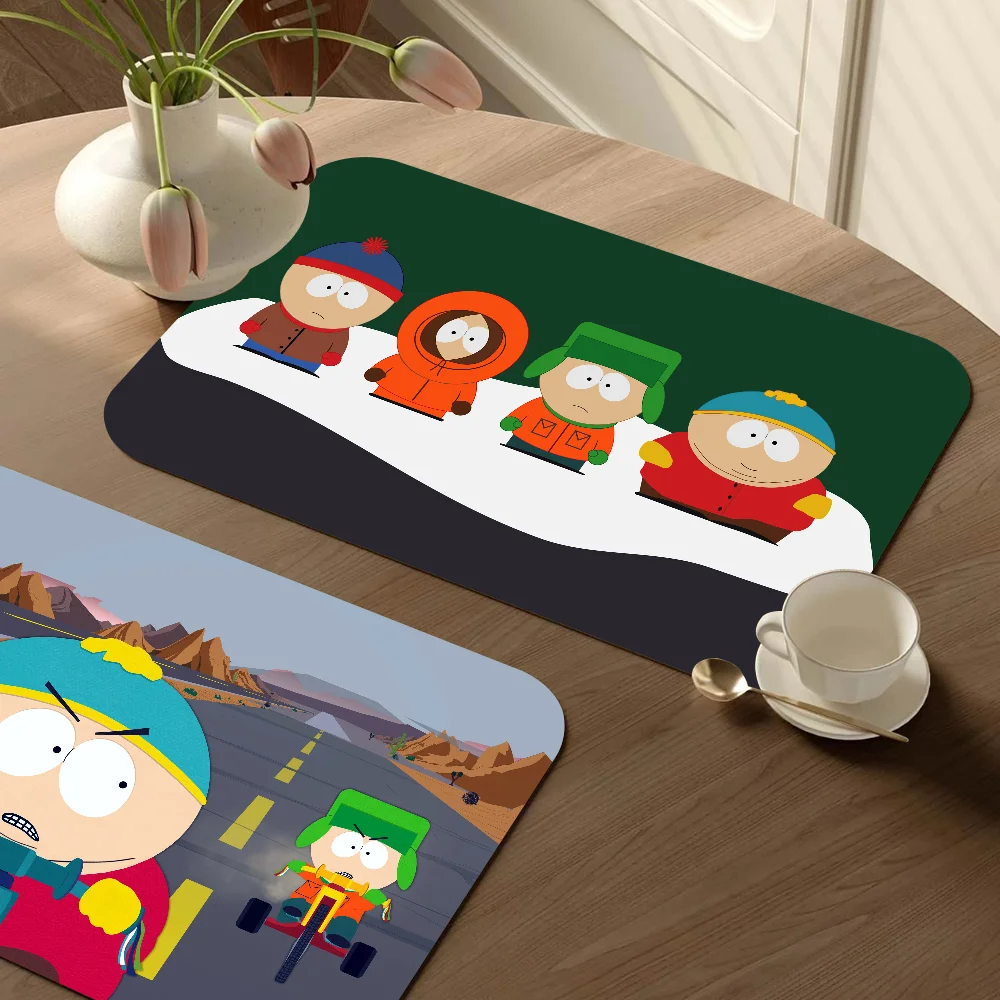 South Cartoon Parke Absorbent Drain Mat Countertop Dry Mats Printed Coffee Machine Draining Pad Kitchen Table Tableware Placemat
