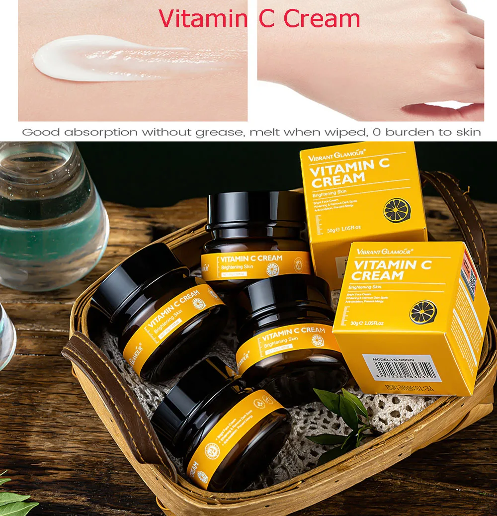 VIBRANT GLAMOUR Vitamin C Cream Antioxidant Brightening Skin Moisturizing Cream Improve Dullness Skin Becomes Watery Elasticity