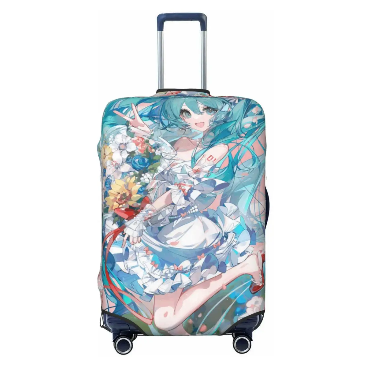 カスタム初音ミク-vocaloid-ロックアニメ荷物カバープロテクター面白い旅行スーツケースカバー-18-32-インチ用