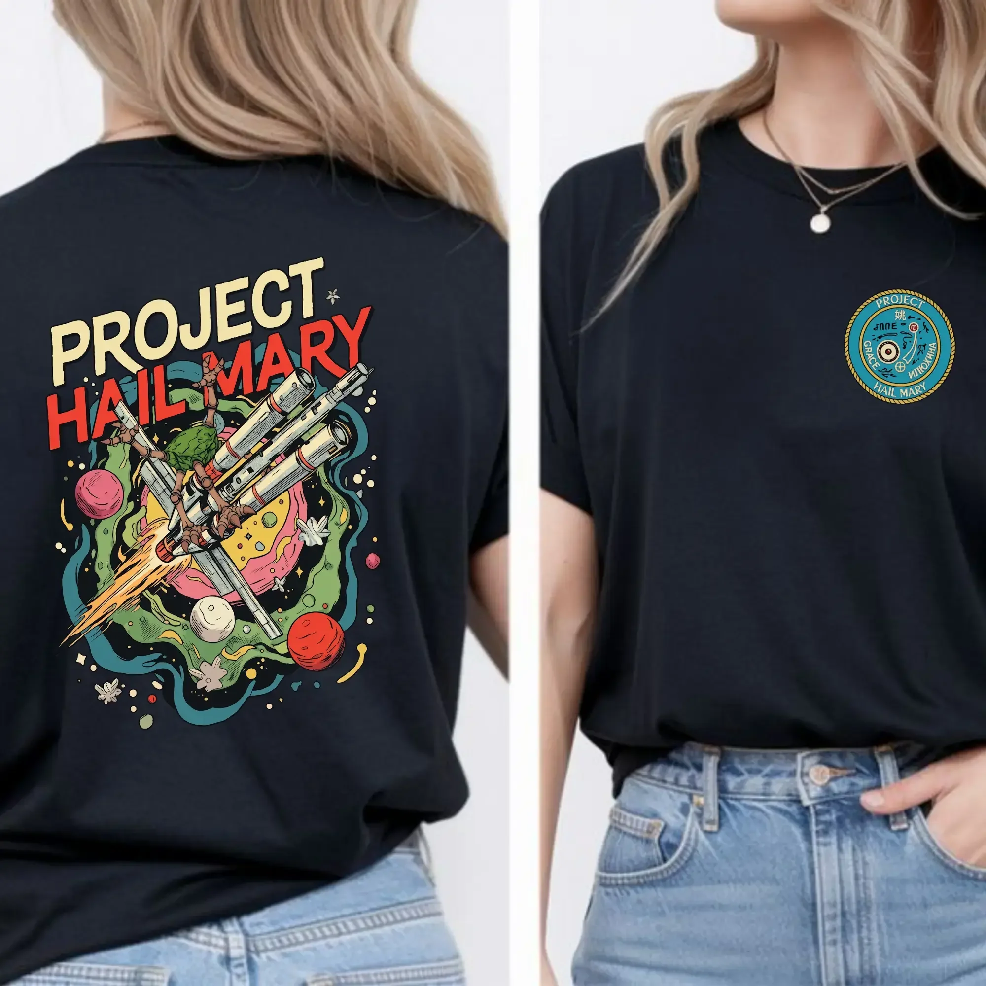 Men's Printed Project Hail Mary 2-Sided Casual T-Shirt - Fist My Bump Rocky Amaze Tee, Andy Weir Book Merch, Sci-Fi Book Lover Gift, Everyday Space Adventure Apparel
