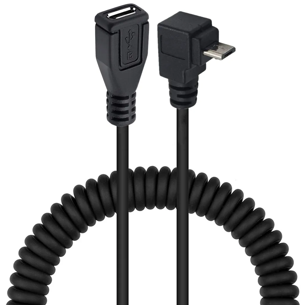 5FT Spiral Coiled Up Down Left Right Angled Micro USB B 5 Pin 5P Male to Female Spring Retractable Curl extension Cable 1.5m