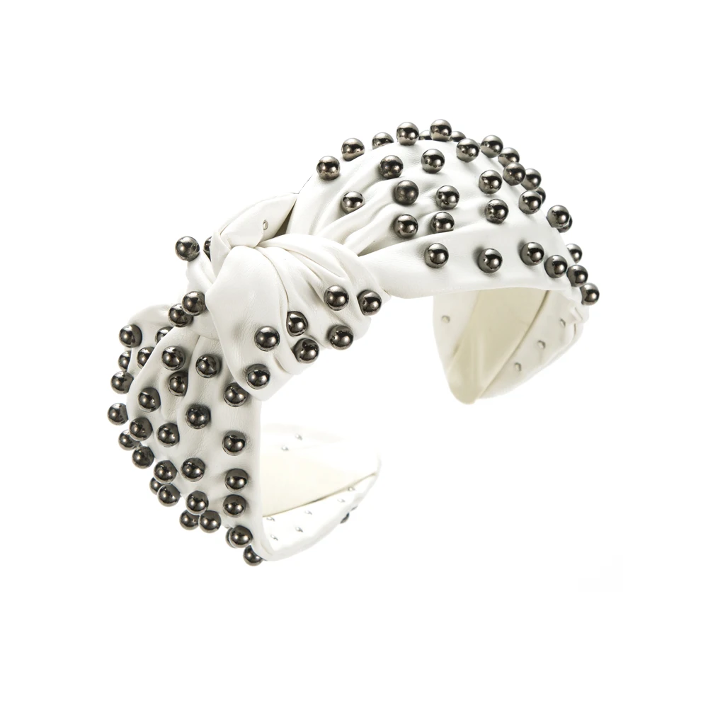 Korean Version of New Leather Nail Pearl Headband, Simple and Personalized, Wide Brimmed, Fashionable and Trendy Headband