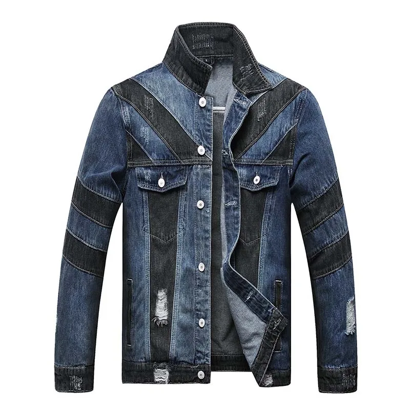 

Mcikkny Men's Spring Autumn Ripped Denim Jackets Slim Washed Patchwork Jeans Coats Streetwear