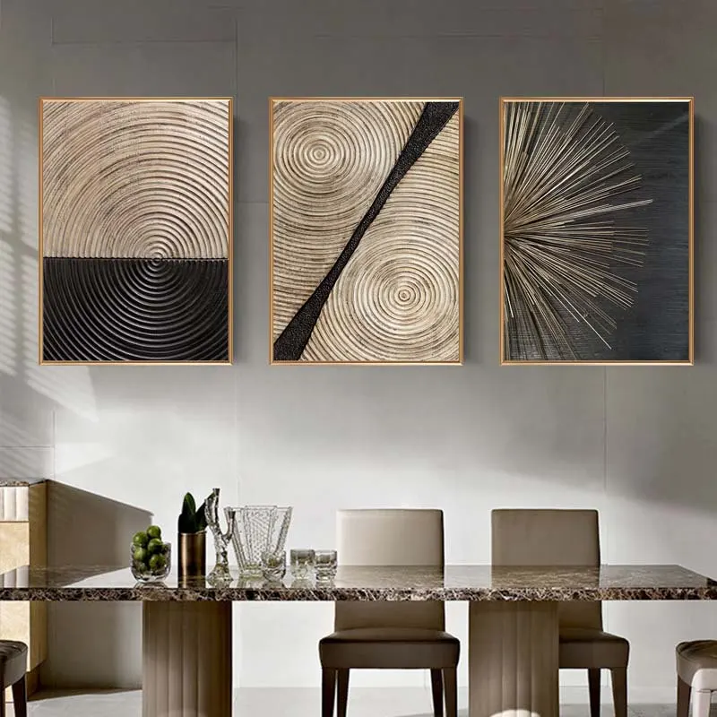 Abstract Black Golden Line Texture Poster Vintage Minimalist Wall Art Canvas Painting Modern Luxury Living Room Home Decor