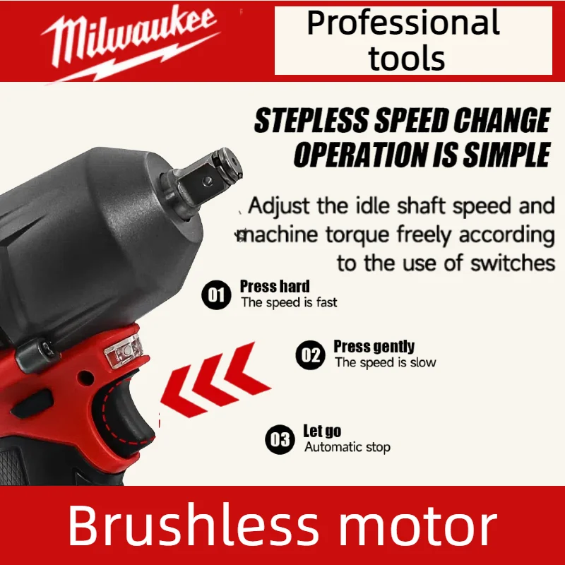밀워키 18V 배터리 1300NM 무선 전동 렌치 대형 토크 브러시리스 임팩트 렌치 자동차 트럭 수리 전동 공구