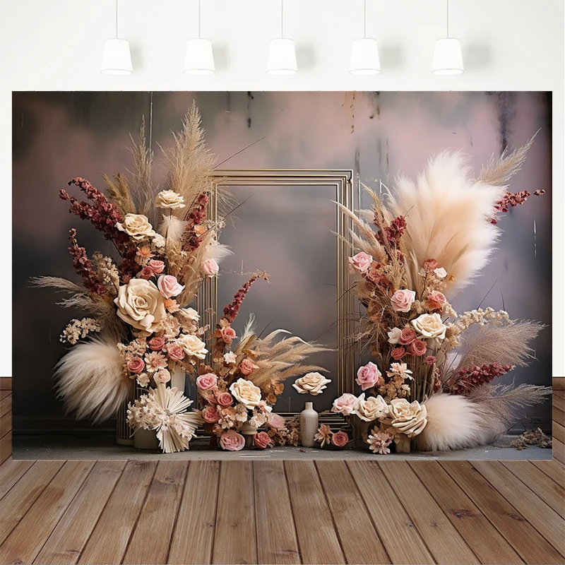 Mocsicka Rose Grass Background For Photography Grey Wall Wedding Party Baby Woman Child Family Portrait Backdrops Photo Studio