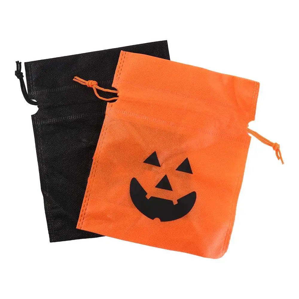 Tas tangan Halloween tas permen perhiasan Organizer kemasan koin dompet labu tas hadiah Oranye hitam serut kantong penyimpanan