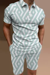 2023 verão moda masculina nova camisa polo impressão lazer viagem festa de negócios camisa com zíper manga curta masculino conjunto