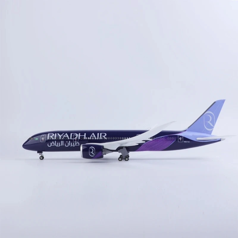 1:130 Scale 43 cm 787 Boeing Jetliner Riyadh Air B787 Aircraft Model Die-Cast Resin Plane Jewellery With LED Lights